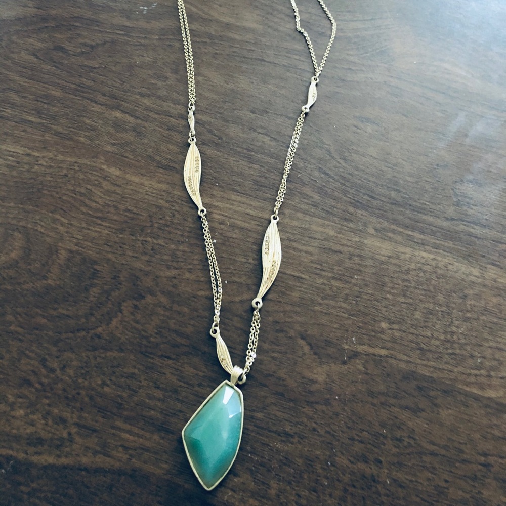 Gilded Reeds Aventurine Long Pendant Necklace